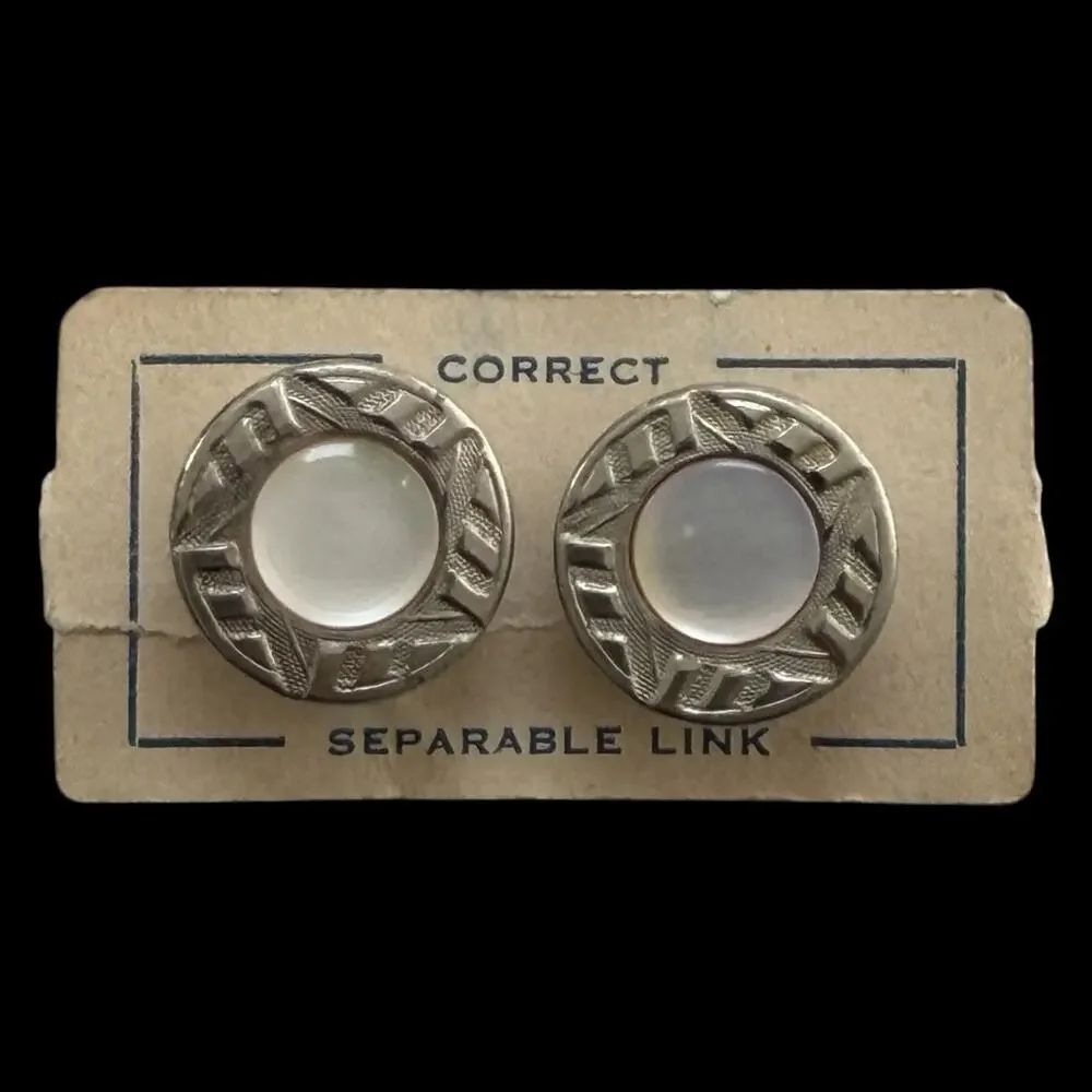 Antique Art Deco CORRECT Separable Cuff Links Mother of Pearl Round by Krementz